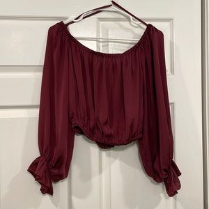Long sleeve cropped off the shoulder top from a boutique
